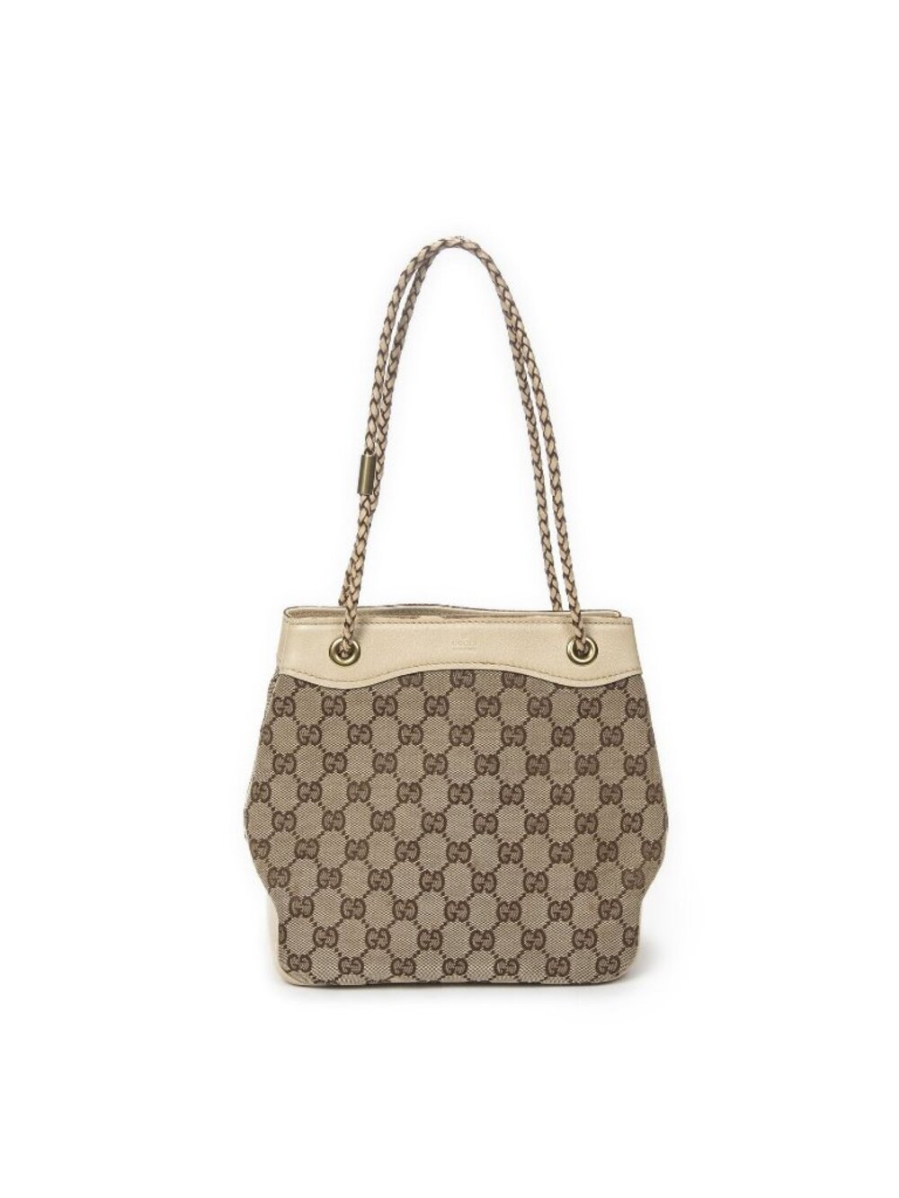 Gucci Braided Handle Open Tote Bag Beige Ivory GG Canvas